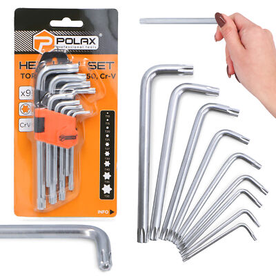 9x TORX T10-T50 Winkelschlüssel Winkelschraubendreher Satz Stahl Innensechskant