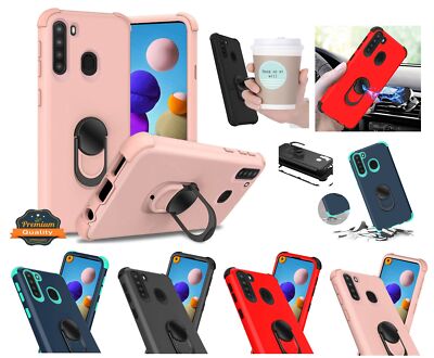 For Samsung Galaxy A21 Case Magnetic Ring Kickstand Hybrid Tuff
