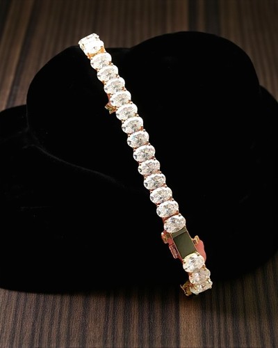20 CT Oval Cut Lab Created Diamond 14k Yellow Gold Plated Tennis Bracelet 8 Inch - Picture 4 of 5