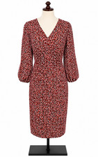 M&S Collection Midi Dress UK 12 14 Red Black Stretchy Animal Print long sleeve