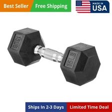 Amazon Basics Rubber Hex Dumbbell Hand Weight, 15 Pounds, Single