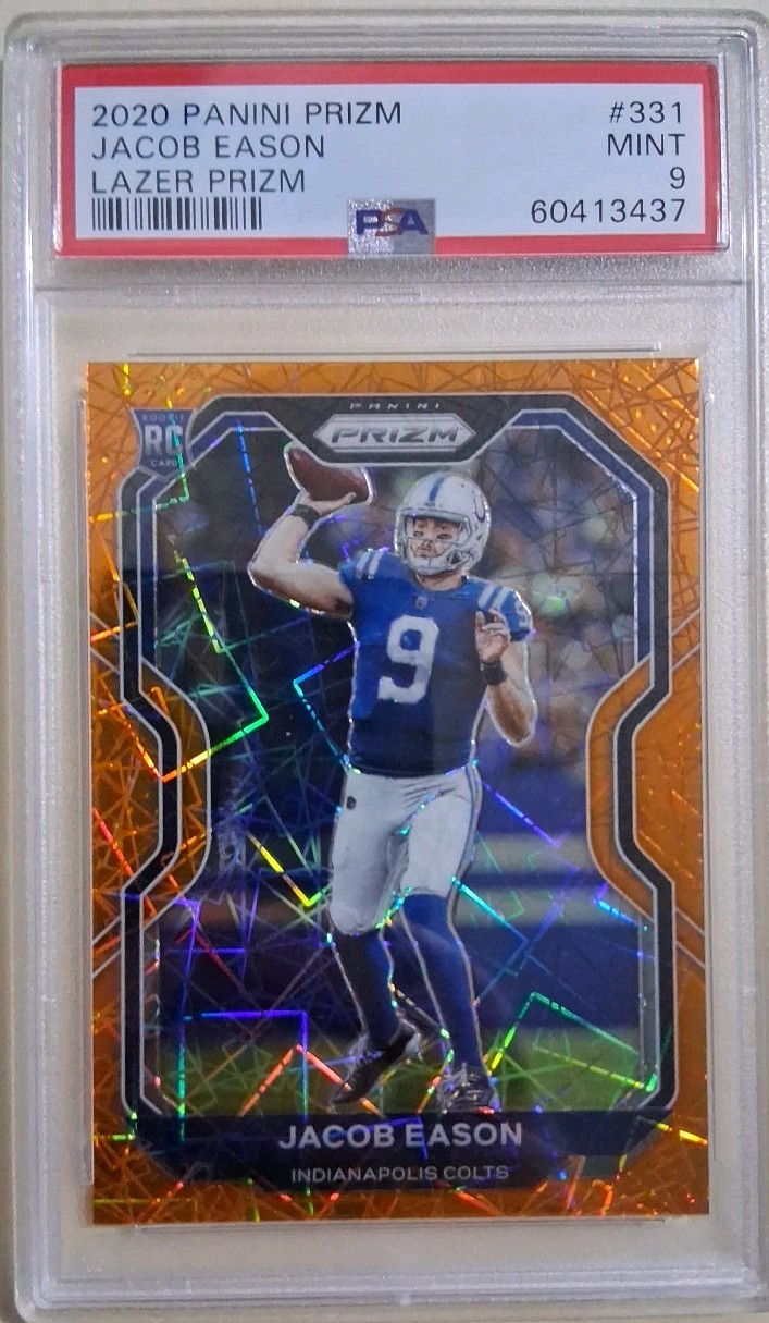 2020 Panini Prizm - Jacob Eason (RC) Orange Lazer Prizm #331 - PSA Mint 9