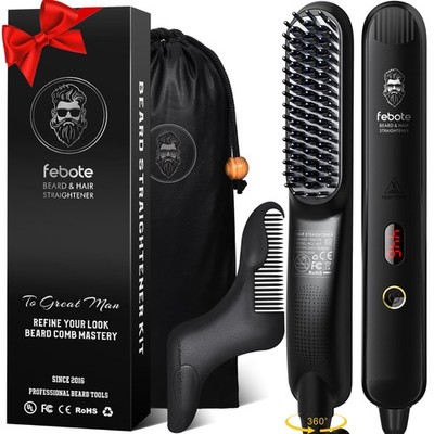 Heated Ionic Hair Straightening Brush for Men - 5 Temperature Settings Anti-S...