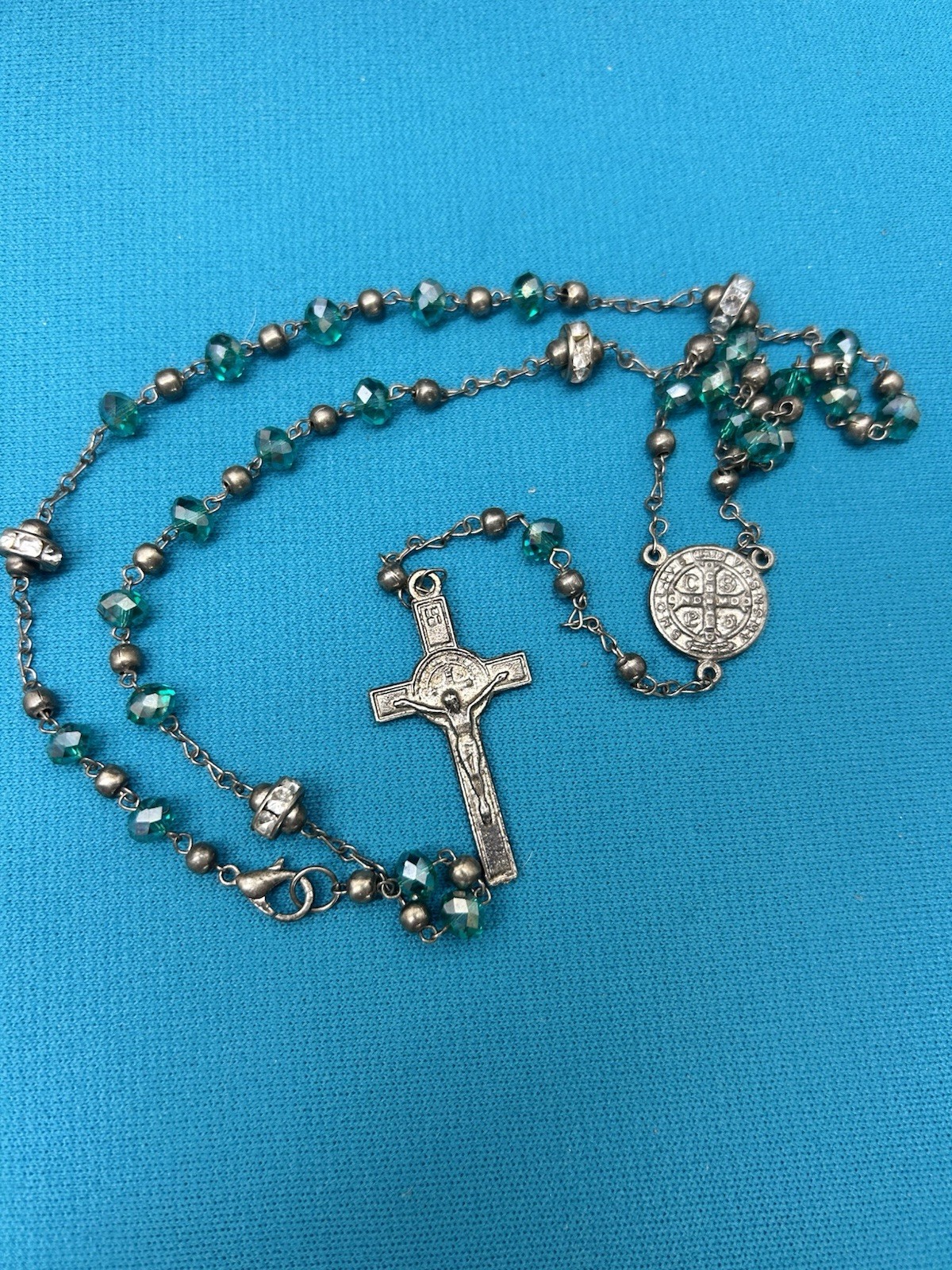 Teal Beaded Rosary Necklace for Prayer and Devotion-image