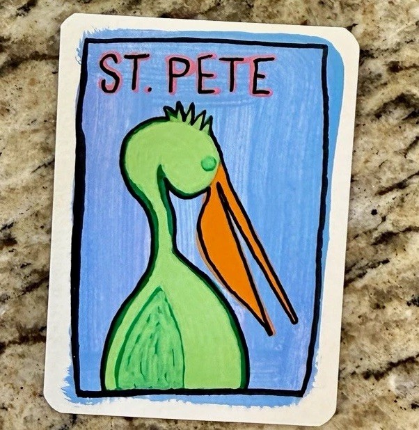ACEO Original corysf.art St Pete Florida Single Card Acrylic Ink Pelican Beach