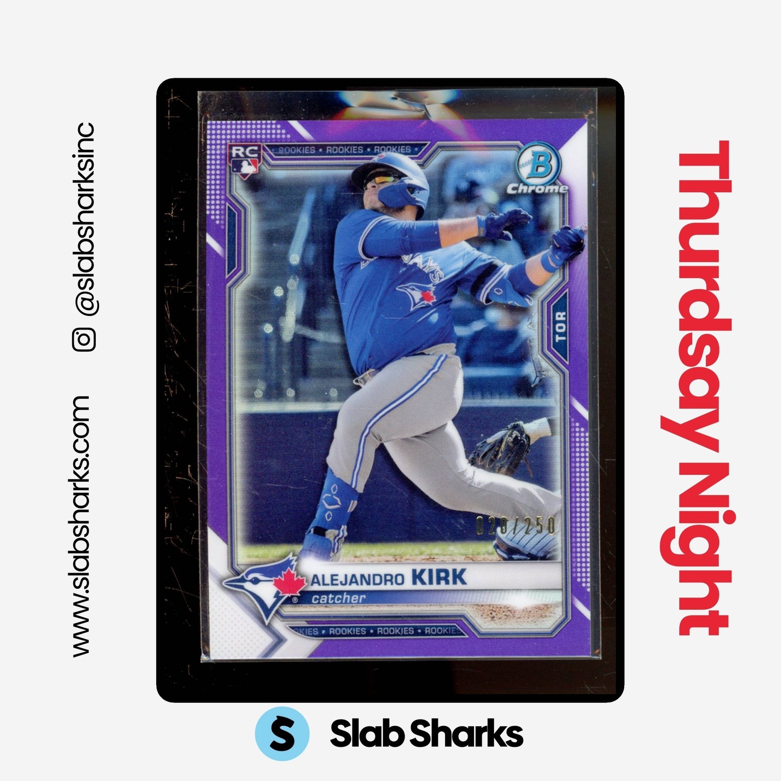 2021 BOWMAN CHROME #49 ALEJANDRO KIRK PURPLE REFRACTOR RC ROOKIE /250