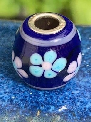 Trollbeads Event Bead Blue Pink Flower Mini Barrel
