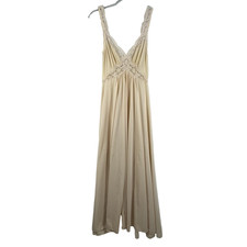 Olga Bodysilk Full Sweep Nightgown Nylon Lace Size Medium Beige Ivory Style 9294