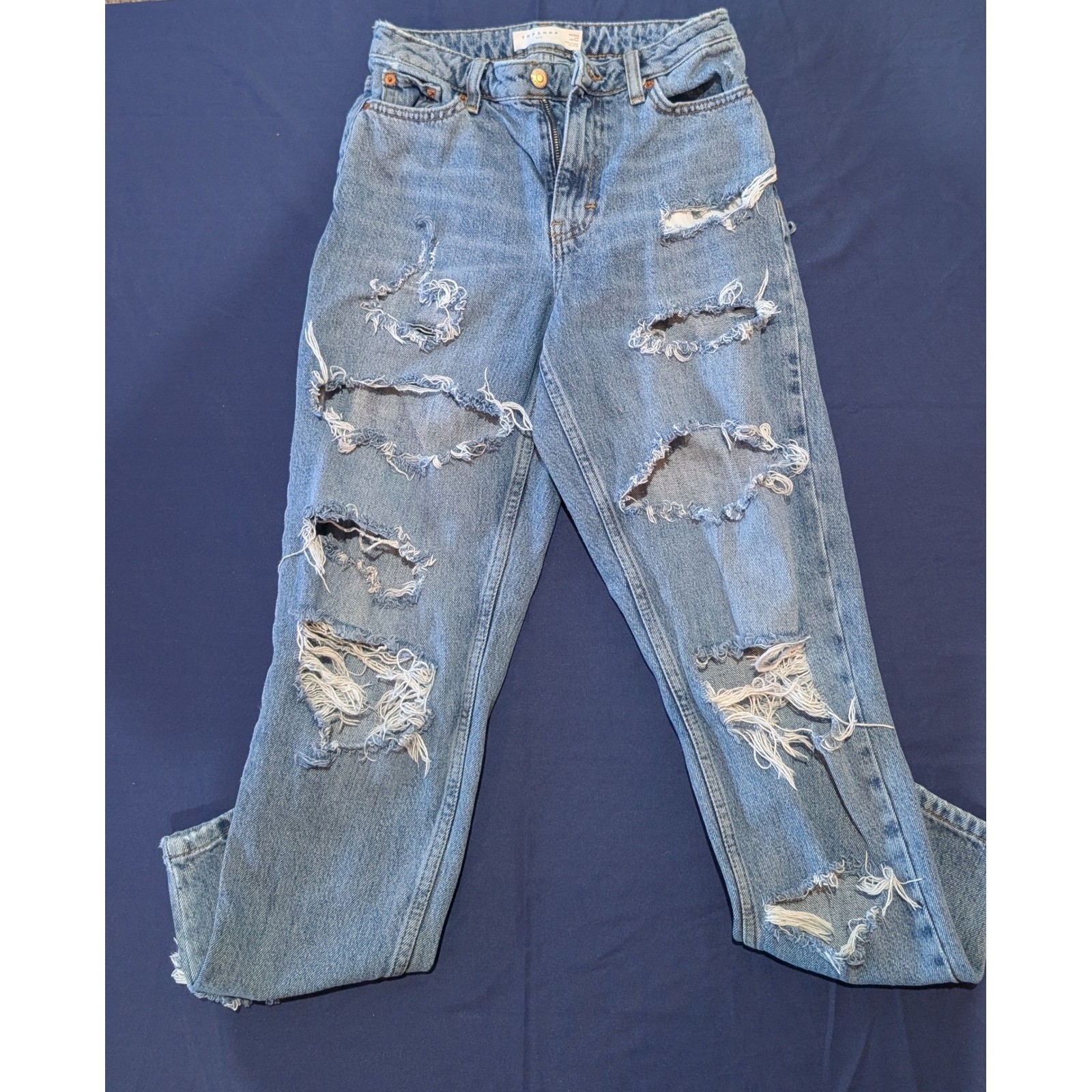 TOPSHOP Mom Jeans Distressed Light Wash Denim Women W25 L30-image