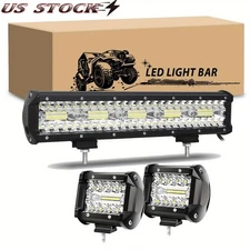 15inch 300W Tri Row Led Work Light Bar Car Truck ATV SUV + 2X 4inch Fog Lights