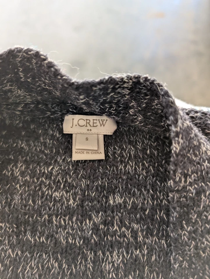 J. Cárdigan Crew Frente Abierto Gris Negro Manga Larga Mezcla de Lino Tejido Elástico Talla S Foto 2 de 4