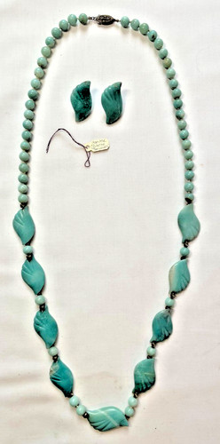 Vintage Carved Chinese Turquoise Necklace and Earring Set