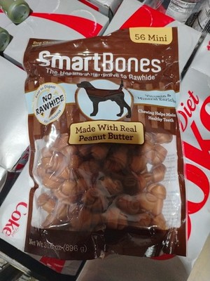 Mini Bones with Real Peanut Butter 56 Count, Rawhide-Free Chews for Dogs 