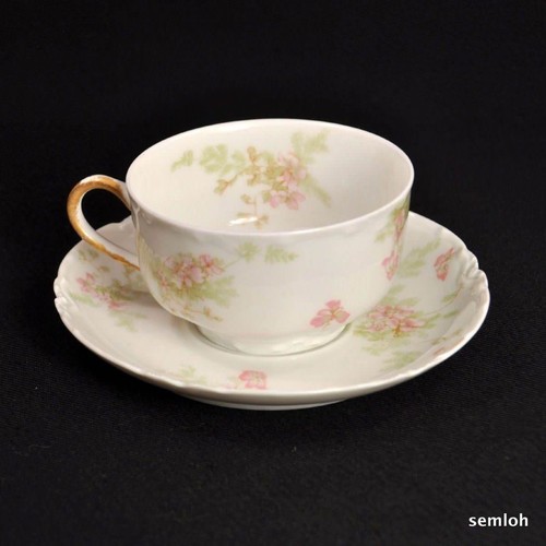 Haviland 4 Cups & Saucers Schleiger 52 Pink Flowers w/Gold on Handle 1894-1931 - Picture 5 of 12
