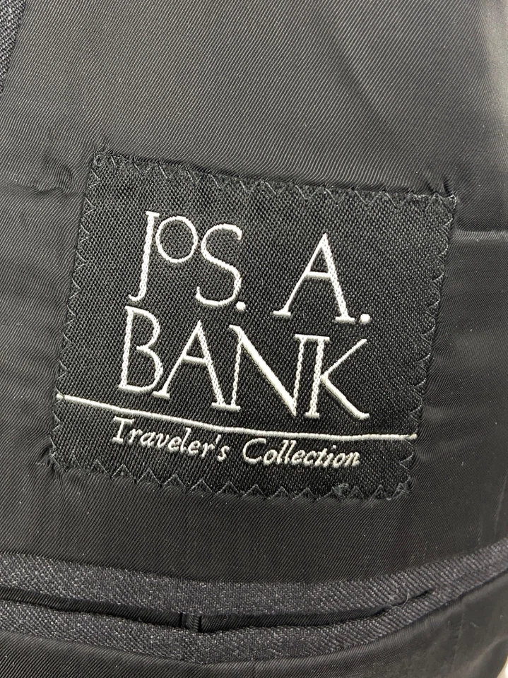 JOS A BANK Mens 44L Solid Black Soft 100% Wool 2 Piece Suit W/ Dress Pants 37x33 - Image 2 of 4