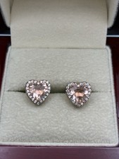 Pink Heart Rhinestone Rose Gold Tone Sterling Silver Pierced Earrings READ