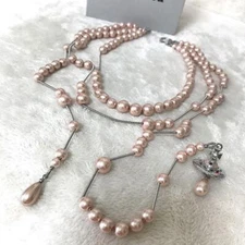Vivienne Westwood Necklace Pink Broken Pearl Orb Pearl Drop Silver IN BOX [EJ155