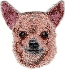 Parche bordado 2" x 2 1/4" cabeza chihuahua bronceada retrato raza perro