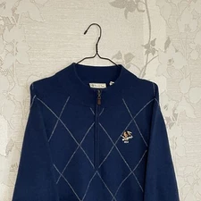 Donald Ross Sweater Mens Large Blue 1/4 Quarter Zip Ivanhoe Golf Logo Lambswool 