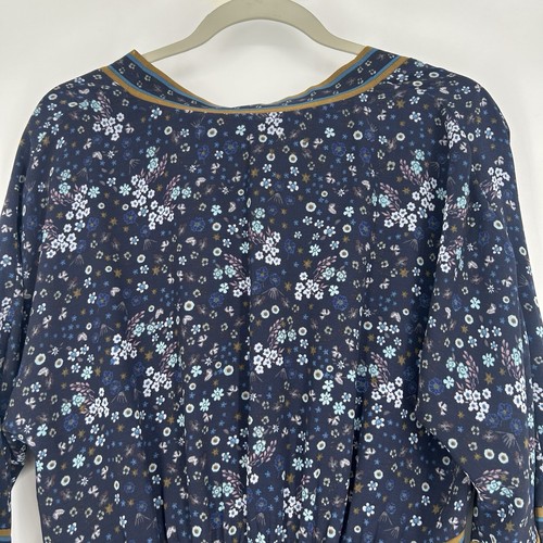 Chelsea & Violet Boho Dress Blue Floral Peasant Bell Sleeves Chiffon Size L - Picture 7 of 11