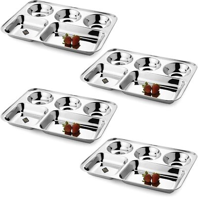 Set of Stainless Steel Dining Round Square Extra Deep Compartment Dinner  Plate