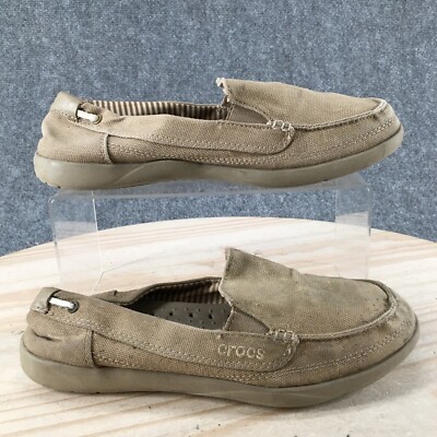 Crocs Shoes Womens Flats Slip On Loafers Beige Fabric Moc Toe