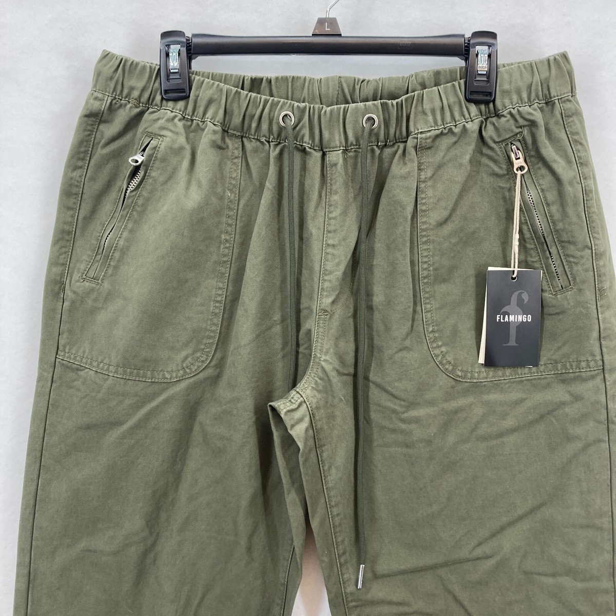 Flamingo Jogger Pants Women's XL Green Pull On Tapered Zip Pockets
