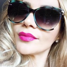 Cut Semi Rimless Big Razor Cat Eye GOLD Metal Aviator Fashion Sunglasses 29082 L