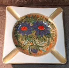 VTG MCM ITALIAN LARGE 11X11" TABLETOP ASHTRAY W/LARGE NOTCH 4 CIGARS/CIGARETTES