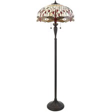 Image of 1.5m Tiffany Twin Floor Lamp Dark Bronze & Dragonfly Stained Glass Shade i00012