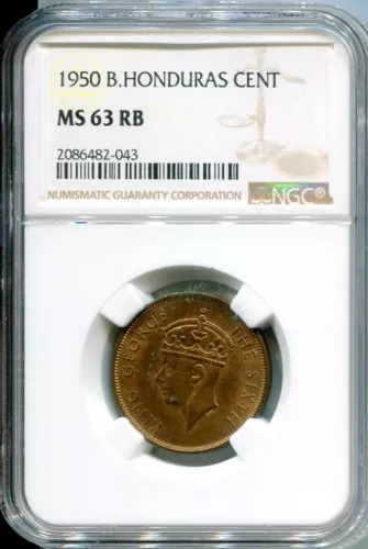 HONDURAS BR. 1950 CENT NGC MS63 RB