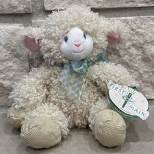 O First  Main Lela Lamb plush stuffed animal toy cream white blue bow 10"