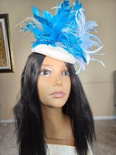 The Hat Doctor Blue  White Straw Kentucky Derby/Church Hat, One Size