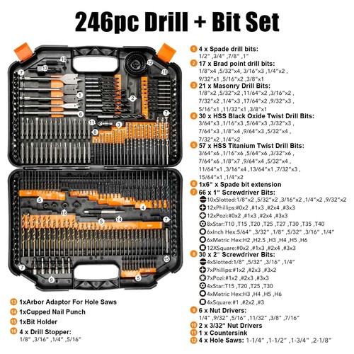 Profi 246-teiliges Bohrer und Schrauber Combo Kit für Holz, Metall, Zement - Bild 4 von 10