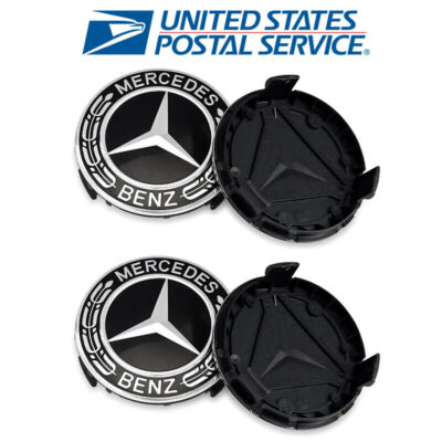 Set of 4 For Mercedes AMG 75MM Black Wreath Wheel Hub Center Caps New ...