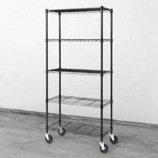 CAPHAUS 5 Tier Heavy Duty Wire Shelving Black Adjustable with Wheels Feet