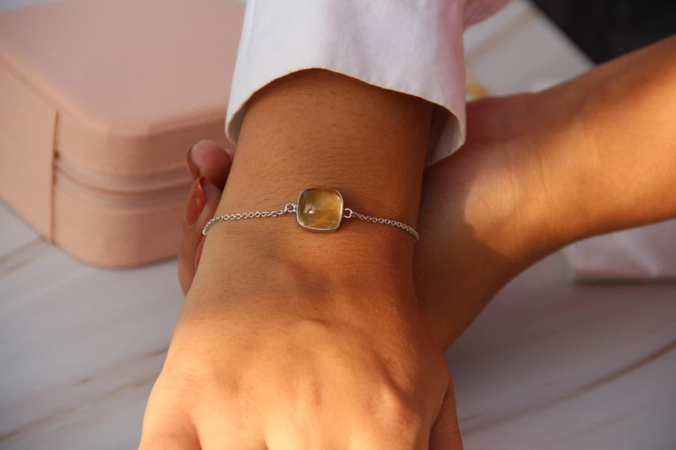 Natural Cushion cut Lemon quartz bracelet made In 925 Silver gift for women - Image 2 of 4