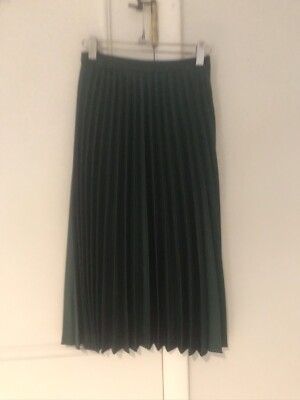 Topshop Dark Green Silky Pleated Midi Skirt Size