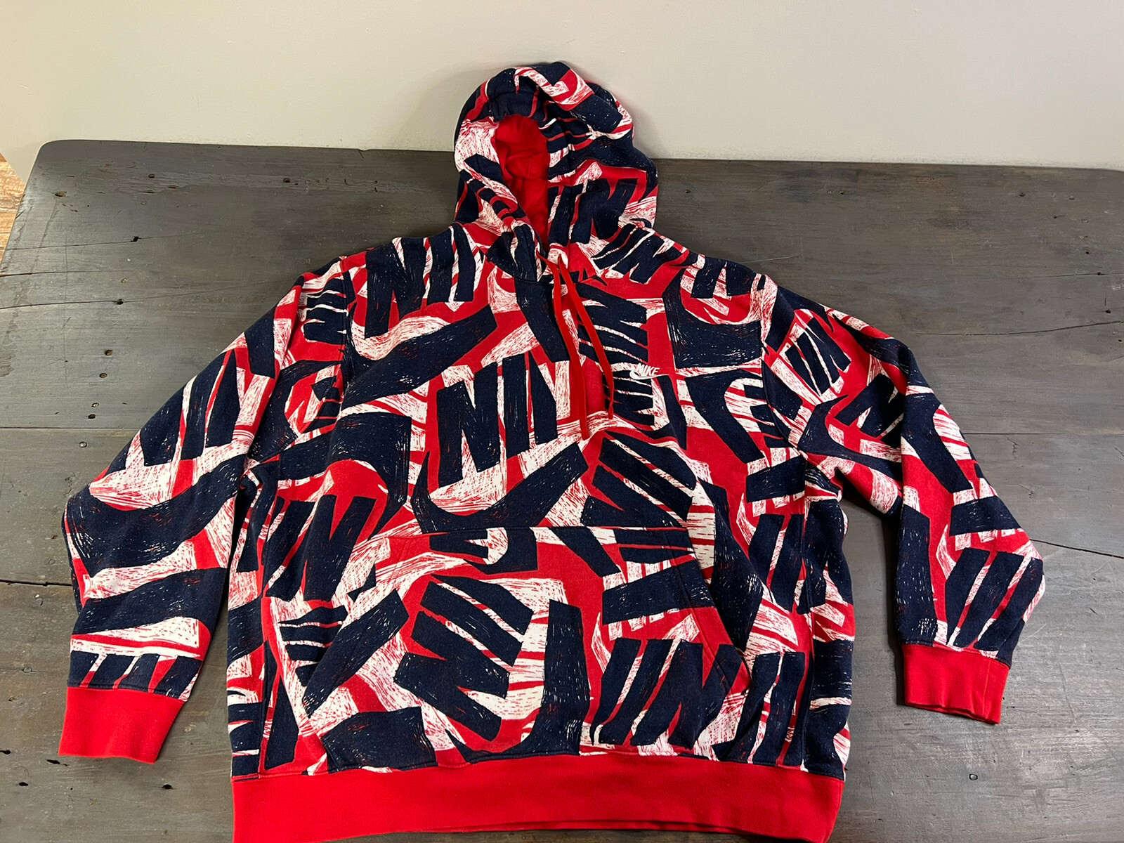 Mens Nike All Over Print Hoodie Size XXL Red White Blue Pullover | eBay