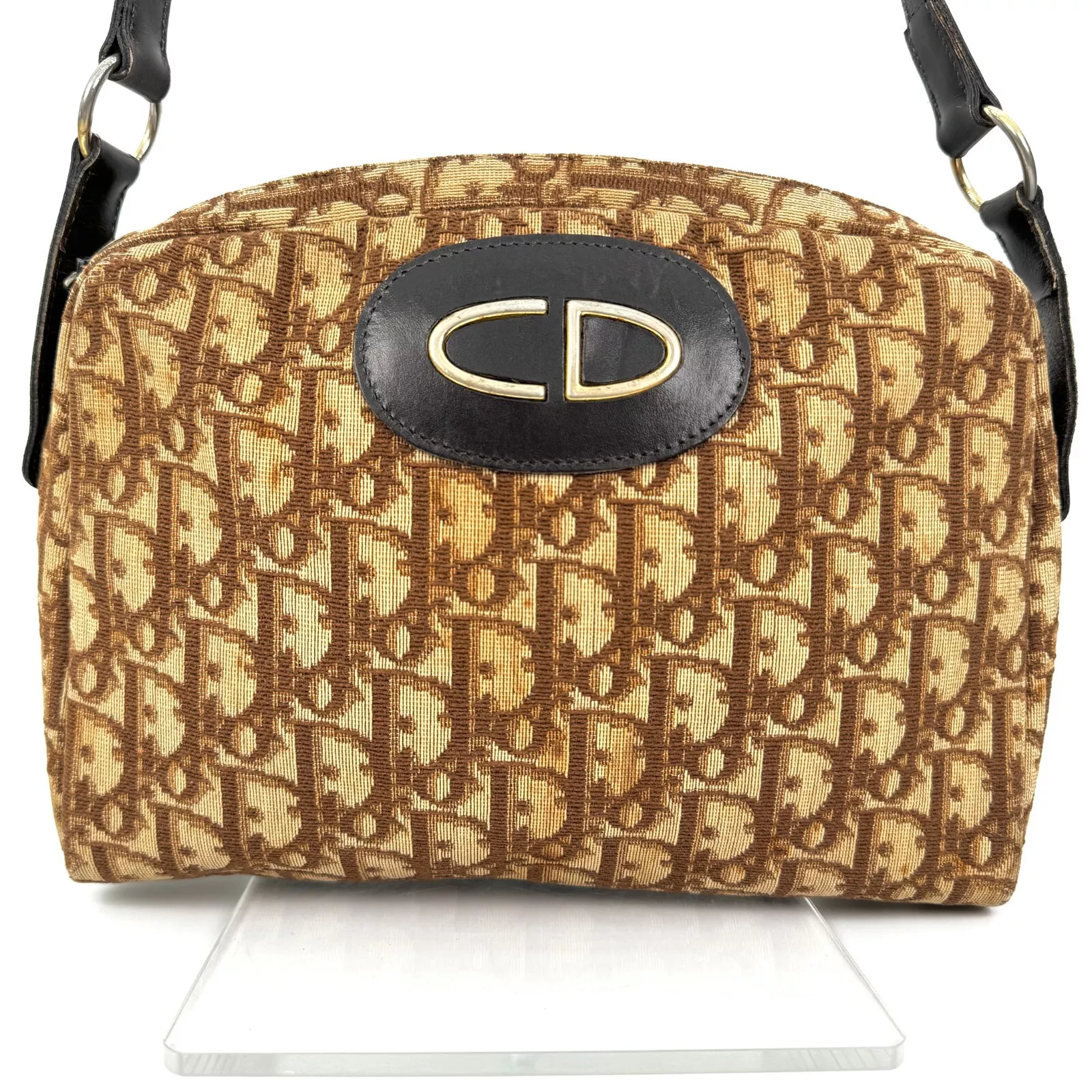 Sac à main bandoulière Christian Dior trotteur toile marron vintage authentique