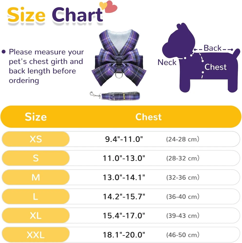 Dog Harness for Small Dogs with Bow Small Harness for Girl Dogs with D-Ring Soft
