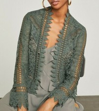 $258 NWT BCBGMAXAZRIA SzL SAHARA DESERT SCALLOPED LACE OPEN-FRONT JACKET CASTOR 