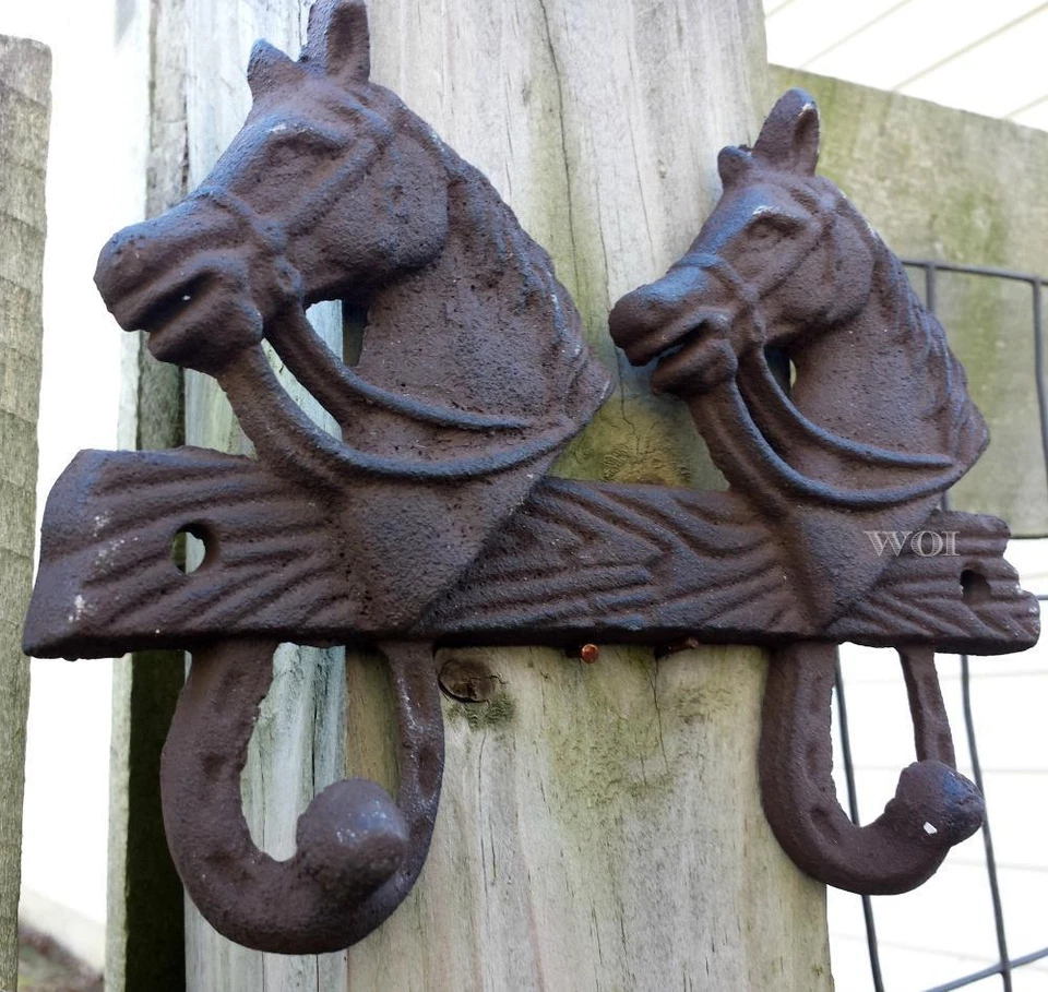 Llavero colgante de pared de hierro fundido envejecido Western caballo zapato rancho placa ganchos Foto 2 de 3