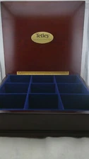 Cherry Wood Tetley Tea Chest Box 9 Velvet Compartments Brass Handles