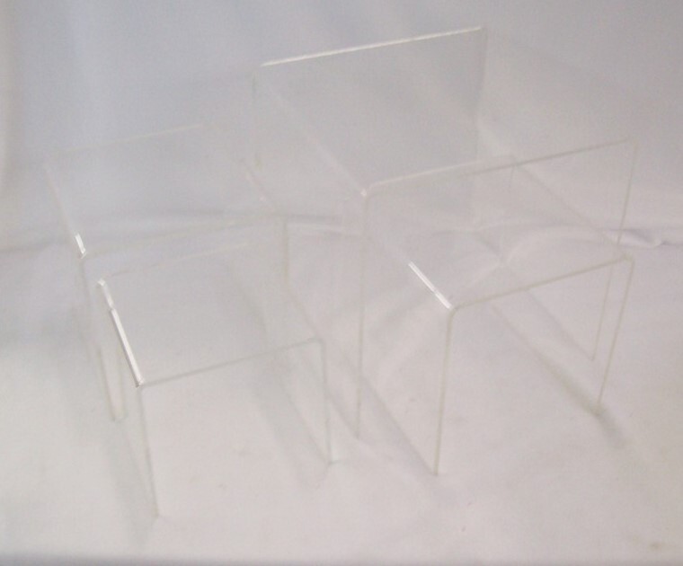 Store Fixture Supplies 4 PIECE SET SQUARE ACRYLIC RISERS 4" to 7" TALL