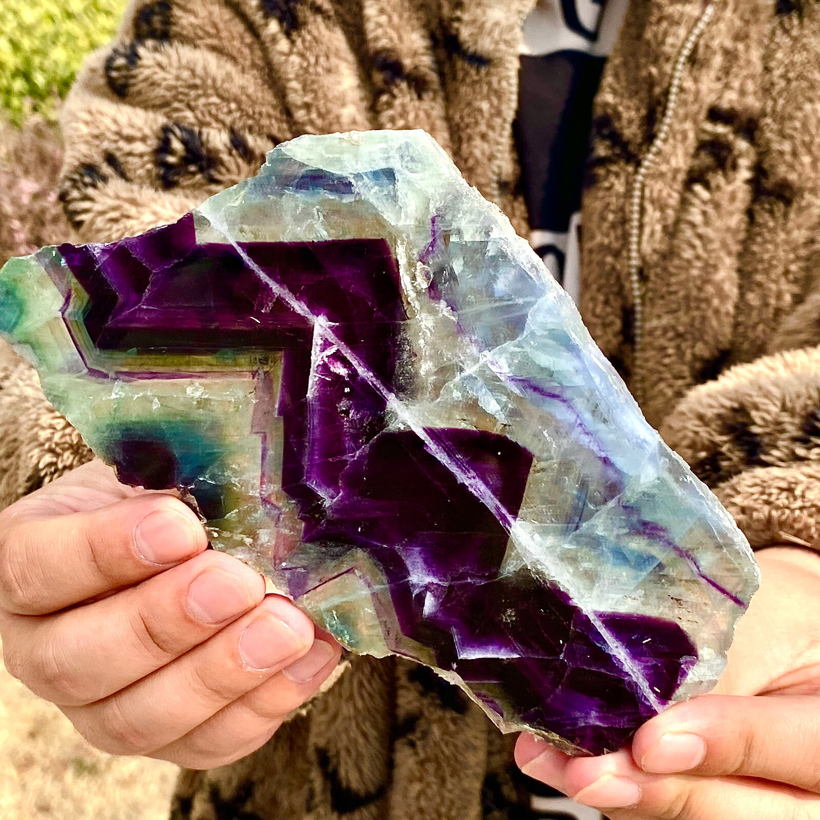 Natural 316G fluorite slice quartz crystal mineral specimen in vibrant colors