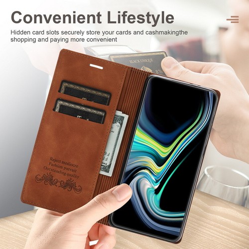 Genuine leather Wallet Case For Samsung Galaxy S22 S21 S20 Plus A53 Flip Cover - Picture 3 of 19
