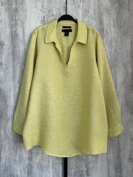 Women Tahari Shirt Mustard Linen XXL