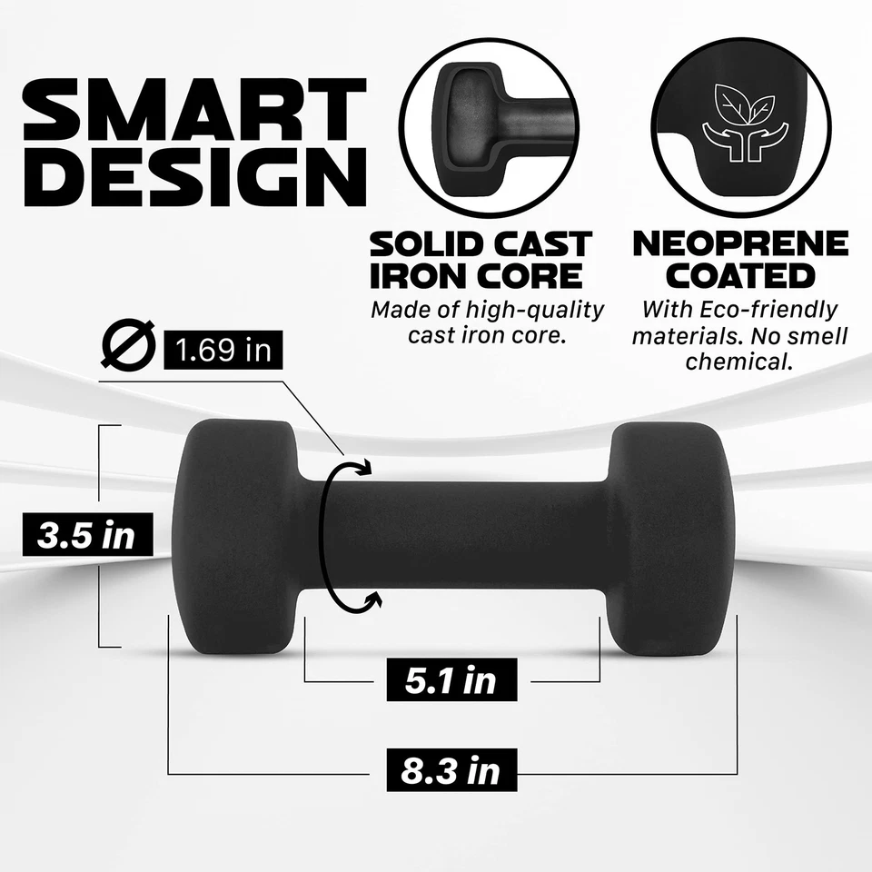 Par de halteres de neoprene Yes4All 10 libras preto antiderrapante pesos de mão para exercícios - Imagem 2 de 4