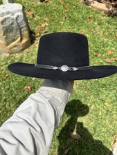 Australian Outback Fur Felt Hat Black 6 5/8 Chin Strap Western Style Good Cond